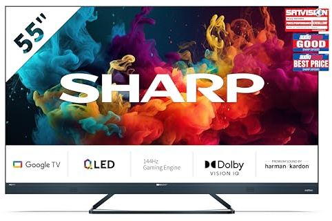 SHARP 55FQ5EG Quantum Dot Google TV 139 cm (55 Zoll) 4K Ultra HD QLED Google TV (Smart TV ohne Rahmen, Dolby Atmos, Dolby Vision IQ, HDMI 2.1 mit eARC)