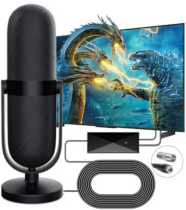 TV Aerial, WTLI Indoor TV Aerial 2024 Upgraded for Smart TV with Booster 250+ Miles Long Range Digital Antenna for Freeview TV 4K UHD 1080P HDTV 16.4ft Coax Cable With Strong Magnetic Base (L-Black)