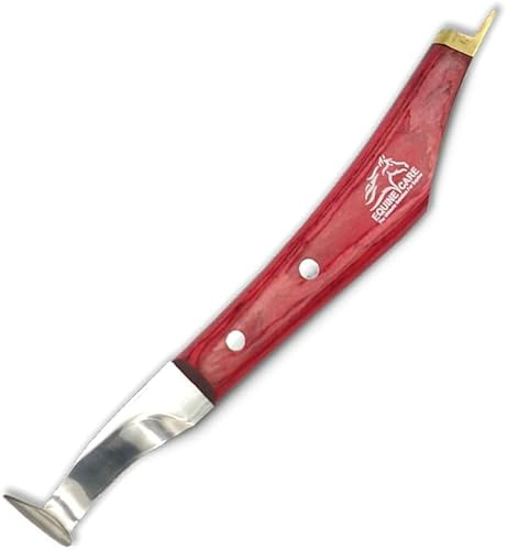 Equine Care Hoof Knife - J2 Japanese Steel Blade with Hoof Pick, Brass Topper Sheet Handle - Farrier Tool for Horse & Cow Hoof Care, Shoeing, Trimming, and Supplies. (Right-Handed)