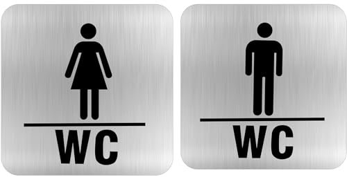 KZXCVS WC-Schild Selbstklebend 2 Stück - Edelstahl Toilettenschilder Damen/Herren mit Klebepad, Wetterfeste Türschilder für Innen/Außen (Gästebad/Hotel/Büro), 12cm, Spritzwassergeschützt