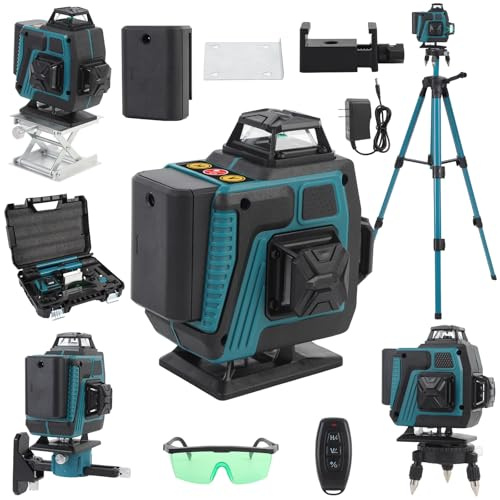 Mulcort Niveau laser 4D 16 lignes,3° auto-nivellement, batterie au lithium rechargeable par USB, outil de nivellement avec 3 tiges d'extension en alliage réglables en hauteur, trépied