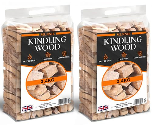 Munnie Kindling Wood 2 Pack x 2.4KG (4.8KG) – Premium Kiln-Dried Firewood for Wood Burners, Fire Pits, BBQs & Pizza Ovens – Easy to Light, Smokeless, Long-Lasting Fire Logs – Low Moisture & Clean Burn