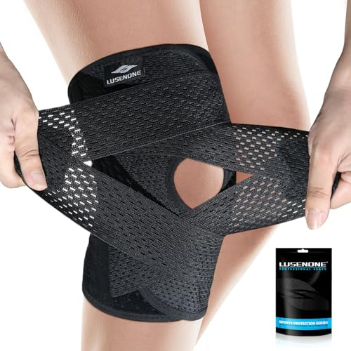 Lusenone Knee Support with Side Stabilizers, Adjustable Knee Brace for Men/Women, Compression knee Brace Support for ligament damage,arthritis,meniscus tear, ACL,MCL,Knee Pain Relief,Running,Sports