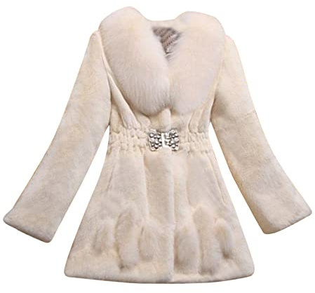 Women's Elegant Plush Coat with Fur, Faux Fur Winter Jacket, Faux Fur, Plush Jacket, Lambswool Plain Fur Jacket, Long Sleeves, Women's Coat, Fur Collar, Loose Outerwear, Faux Fur Coat, White, M