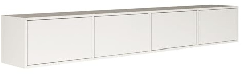 Selsey TV Lowboard Hanging White 200 cm Minimalist Design with Push-to-Open 16 mm Laminated Chipboard 4 Flaps Space Saving Ideal for Living Room Matte Surface Made in Europe