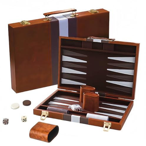 Backgammon Set, ZMCVOE 2 Players Back Gammon Board Game with Premium Leather Case, Portable Travel Backgammon Set for Children, Adults, Family Gatherings (15 Inch)