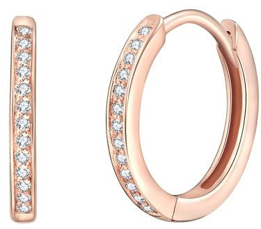 Rafaela Donata Damen Creolen aus 925/- Sterling Silber rosévergoldet mit Zirkonia weiß - Klappcreolen Silbercreolen Rosegold klassisch