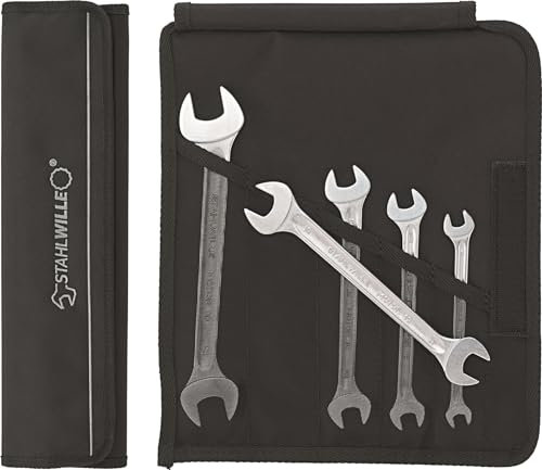 STAHLWILLE 10/5 | Maulschlüssel Set 5-tlg. | SW 8-19 mm | extrem belastbar | schraubenschonend |  Gabelschlüsselsatz in robuster Rolltasche | Made in Germany