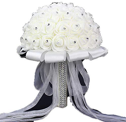 Bouquet de mariage, fleurs artificielles en soie (XF10) - Ulalaza, 1 bouquet, 24 x 18 cm, Bouquet, romantique classique
