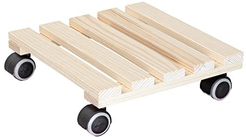 Wagner Support à roulettes pour Pot de Fleur PALETTI 29 x 29 x 8 cm I Roule Pot de Plant pour l'intérieur I Suport Roulant en Bois Massif certifié FSC®, Naturel I Capacité de Charge 100 kg - 20043701