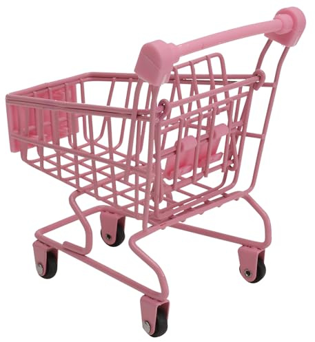Cabilock 1pc Mini Supermarket Trolley Dollhouse Cart Desk Pen Holder Cart Pink Miniature Shopping Trolly Grocery Trolley Hand Birthday Kids Desk Decor Baby Prom Pretend