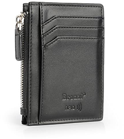 Bronzi Portafoglio Porta Carte Credito - Portafoglio Uomo Slim Portacarte uomo - Mini Porta Tessere - Protezione RFID - Design Smart Italiano Scatola Regalo inculsa (Zip Nero)