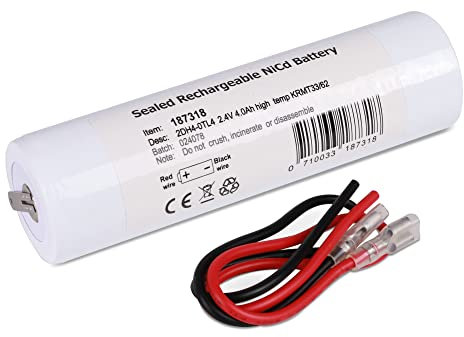 Bright Source 2 D Cell Inline Stick 2.4v 4000mAh Rechargeable Emergency Lighting Battery with Electrical Contact Solder Tags & Attachable Leads
