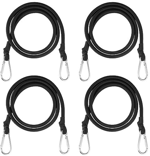 Spanngummi mit Karabiner 100cm, 4 Stück Gepäckspanner mit Haken, Gummi Spanngurt Expander, Schwarz Gummispanner Spannseil, Extra Stark Spanngummi für Gepäck, Fahrrad, Camping, Planen, Sonnensegel