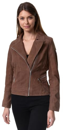 Tazzio Chaqueta de cuero para mujer, estilo biker F500, marrón, S