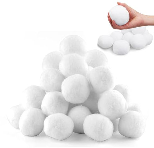 30Stk Künstliche Schneebälle zum Werfen, 5cm Weiß Schneebälle Weihnachten Schnee Deko Winter Kunstschnee Watte Pompons zum Basteln Kinder Indoor Schneeballschlacht Geburtstag Stoffbälle