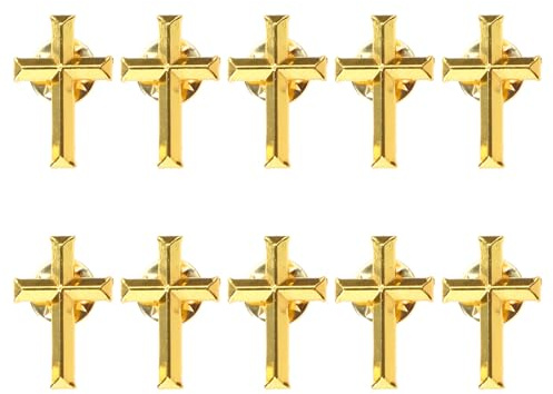 Kodbww Paquete de 10 broches de cruz de metal con pin de insignia, elegantes pines de solapa, broche de cruz, pines religiosos de aleación para conjuntos de moda de aleación