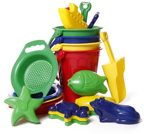 Italveneta Didattica Set Sabbia 20 Formine, 4 Secchielli, 4 Palette e 4 Setacci, Colori e Forme Assortite, Gioco Creativo per Bambini, Plastica Resistente