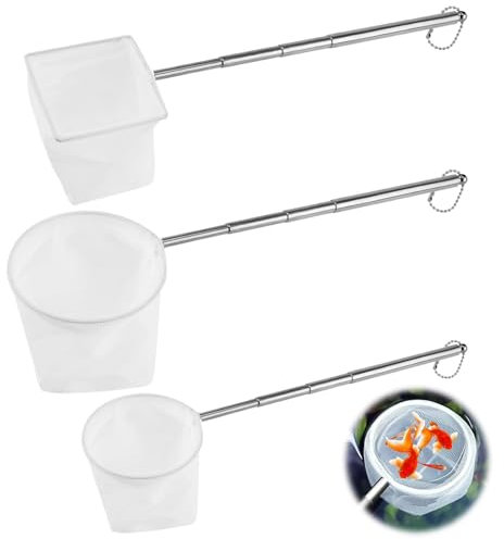 3 Stück Kleines Aquarium Fischnetz, Ausziehbar Fischernetz mit langem Griff, Garnelen, Fische & Babyfische Fangnetz für Aquarien & kleine Teiche