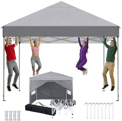 Gazebo Pieghevole 2.5x2.5, Pop Up Gazebo con Pareti da Giardino-Altezza Regolabile-Tenda da Giardino per Matrimoni-Campeggio-Picnic UV50+, Tendone Impermeabile-Padiglione Con Custodia-Grigio Argento