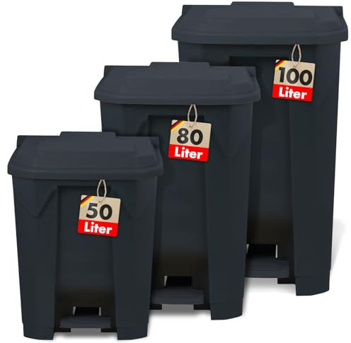 Floordirekt Poubelle de 50 litres, couvercle gris, poubelle pour cuisine et bureau, système de tri sélectif, à pédale, poubelle à pédale avec mécanisme Step-On Olaf