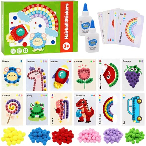 Kit de DIY Pom Poms, Ensemble de Bricolage Enfant avec Pompons, Pom Pom Crafts, Kit Créatif Pompons, Jouets pour Enfants, Cadeaux D'anniversaire et de Noël pour Enfants à Partir de 3 ans