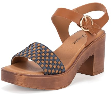 JOMIX Sandali Donna Estivi con Tacco Largo Scarpe Eleganti con Chiusura a Strappo e Fascia Intrecciata Sandali Comodi per Ufficio WWS250189 Blu 38