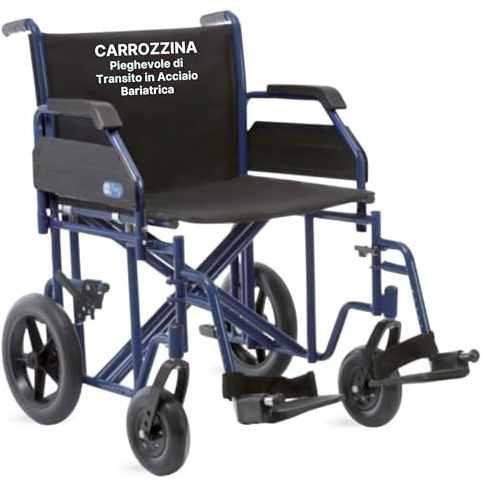 REMEDIA ONE - Sedia a Rotelle Bariatrica da Transito, Carrozzina per Disabili in Acciaio Pieghevole, Portata Massima 200 kg - Seduta 50 cm, Blu