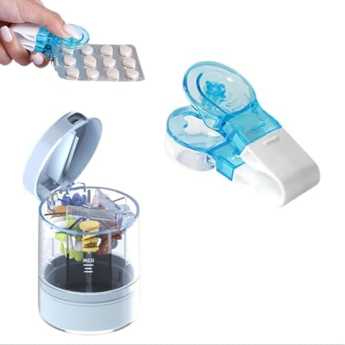 Lot de 2 extracteurs de comprimés portables, coupe-pilules, coupe-pilules pour petites pilules/7 compartiments de rangement compact pour médicaments pour personnes âgées et enfants en plein air