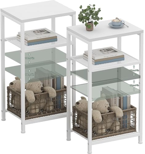 Heybly Tall End Table Set of 2, Side Table with Adjustable Shelf HET003WT2