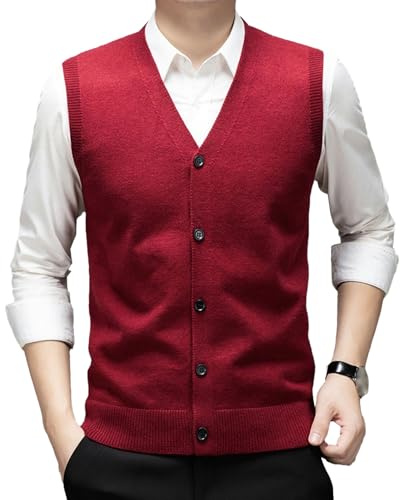 Chaleco Tipo suéter para Hombre, con Cuello en V, Botones, Tipo cárdigan, Ajustado, Informal, Ligero, de Punto