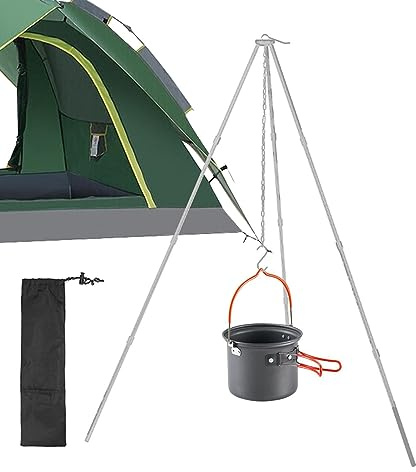 Camping Tripod Cooker - Metal Outdoor Structure Portable Flame Cooking Stand Balancing Focused Heat Positioning Tool Oriented Culinary Hanging Equipment