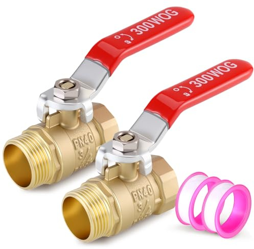 Zocipro 2 Pezzi Valvola a Sfera in Ottone da 3/4 IG/AG – Valvola di Intercettazione Mini Pesante con Maniglia, Include 2 Rotoli di Nastro Sigillante, PN40, per Acqua Calda, Tubi Idraulici