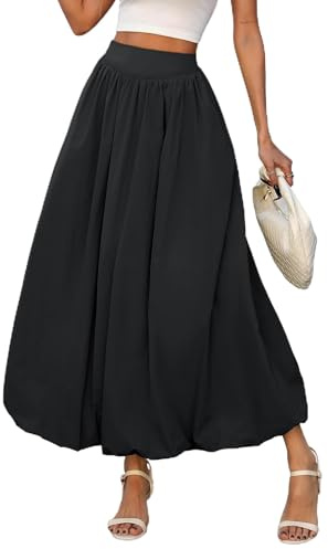 Bubble Maxi Skirts for Women 2025 Y2k Elastic Low Waist A Line Puffy Hem Ruffle Pleated Casual Summer with Pockets Balloon