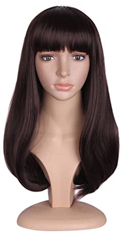 MapofBeauty Mode flach Pony locken lange Haare täglich Perücke (Dunkel Braun)