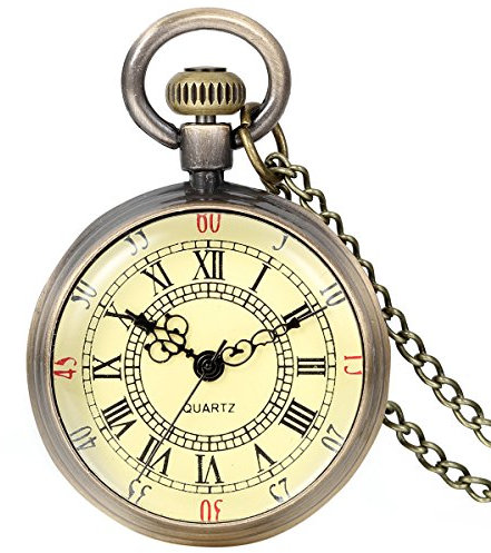 JewelryWe Herren Damen Taschenuhr, Vintage Einfach Uhr Anhänger Analog Quarz Kettenuhr Pullover Halskette Kette mit Gold Römischen Ziffern Zifferblatt