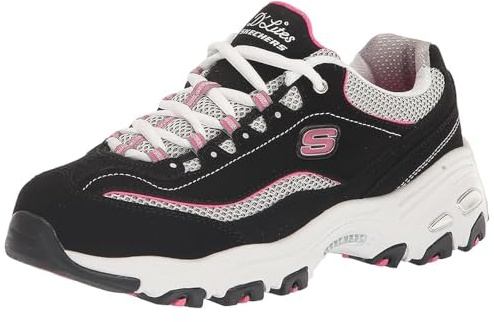 Skechers womens D'lites - Life Saver Memory Foam Lace-up Sneaker,Black/Pink,8 M US