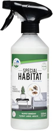 TERRA NOSTRA - Spécial Habitat Contre les Puces Tiques et Acariens - Insecticide Naturel - Spray Prêt à L'Emploi 500 ml - Effet Immédiat - Triple action -Fabriqué en France