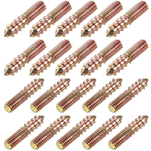 sourcing map M6 Hanger Bolts Length 1-1/8(30mm) Double Headed Bolts Self-Tapping Screw 6mm Wood Joint Furniture Legs 20pcs