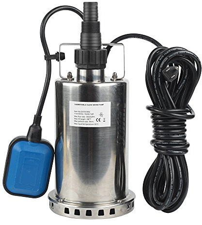 EXTRAUP 1HP 3000 GPH Stainless Steel Submersible Clean Water Transfer Pump Pool Pond Flood Sump Pump