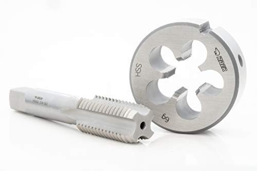 BAER Schneideisen & Gewindebohrer Set BSF 3/8 x 20, HSS, Gewinderschneiderset, Gewindeschneiden, Anglergewinde, Innengewinde & Außengewinde