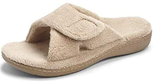 Vionic Women's Indulge Relax Slippers | Orthotic Arch Support | VIO MOTION Technology Open Toe Slide Slippers for Plantar Fasciitis & Heel Pain Relief | Cushioned Flat Mule House Shoes in Tan | UK 6.5