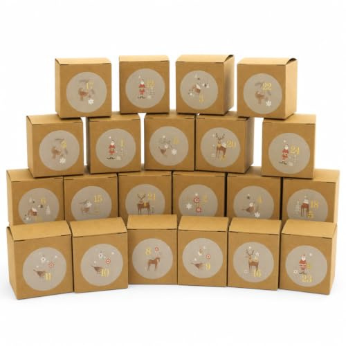 Calendario de Adviento para rellenar, rellenable, con 24 cajas con pegatinas de números, calendario de adviento original para manualidades