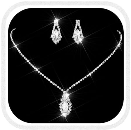 Unicra Set di gioielli da sposa in argento Collane e orecchini da sposa con strass Set di gioielli da ballo formale in cristallo per le donne