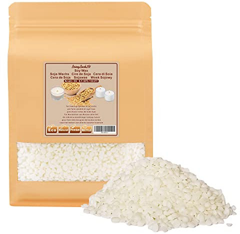 BringLuck2U sojavax, naturligt ljusvax (1 kg), högkvalitativt ljusvax för ljustillverkning, sojavax för gör-det-själv, tillverkning av ljus