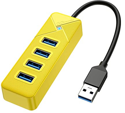 GiGimundo 4-Port USB Hub 3.0 - High-Speed Multiport Adapter for Laptop, Mac, MacBook Air/Pro, PC - Compact, Portable, Plug-and-Play (Yellow, 15 CM)
