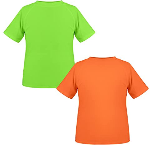 TIZAX 2 Stück Kinder UV Shirt Kurzarm Jungen Badeshirt Schwimmshirt Schnelltrocknend UPF 50+ Sonnenschutz Rash Guard T-Shirt Orange+Grün 5-6 Jahre/122-128