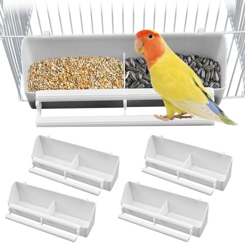 Nizirioo Lot de 4 gamelles pour oiseaux : colonne de nourriture pour oiseaux avec support - Accessoires de cage à oiseaux à suspendre - Mangeoire pour oiseaux - Bol d'eau pour perroquets et oiseaux