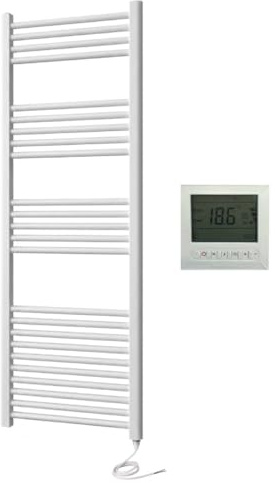 Greened House White Electric Towel Rail Straight 500mm W x 1200mm H + Timer