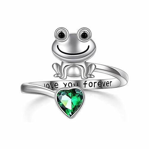 Dishowme Anello a forma di rana, con strass, cuore, anello alla caviglia Love You Forever, regolabile, per donne e ragazze, Unique, Metallo, Strass